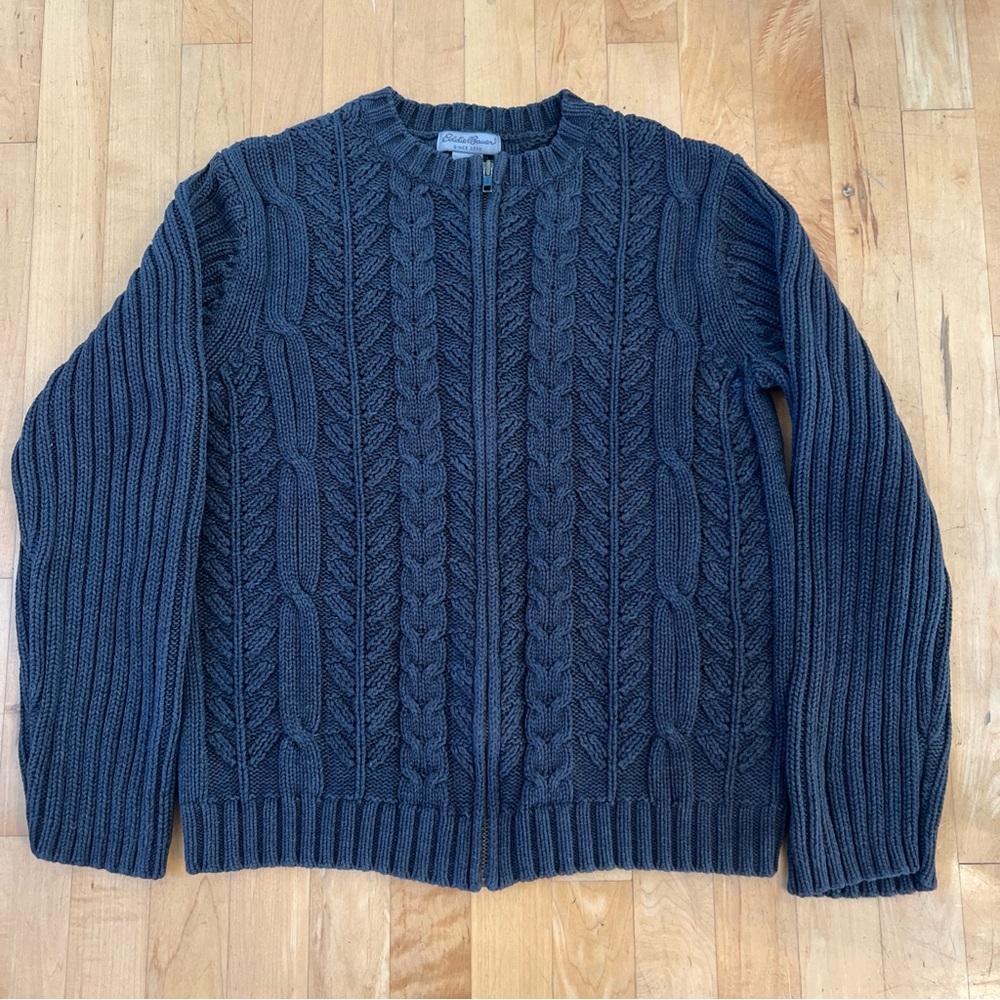 Eddie Bauer Dark Gray Vintage Cable Knit Cardigan